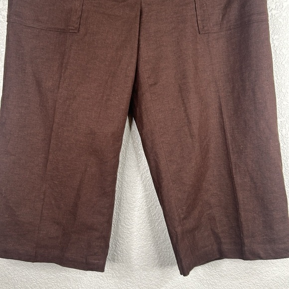 Dalia Collection Brown Linen Blend Cropped Wide Leg Pants Size 8P - Picture 3 of 6
